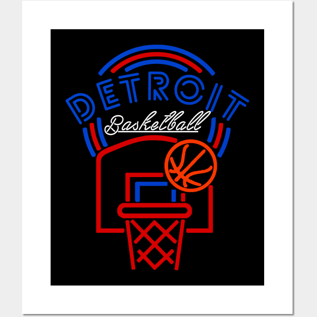 Neon Detroit Basketball Wall Art by MulletHappens